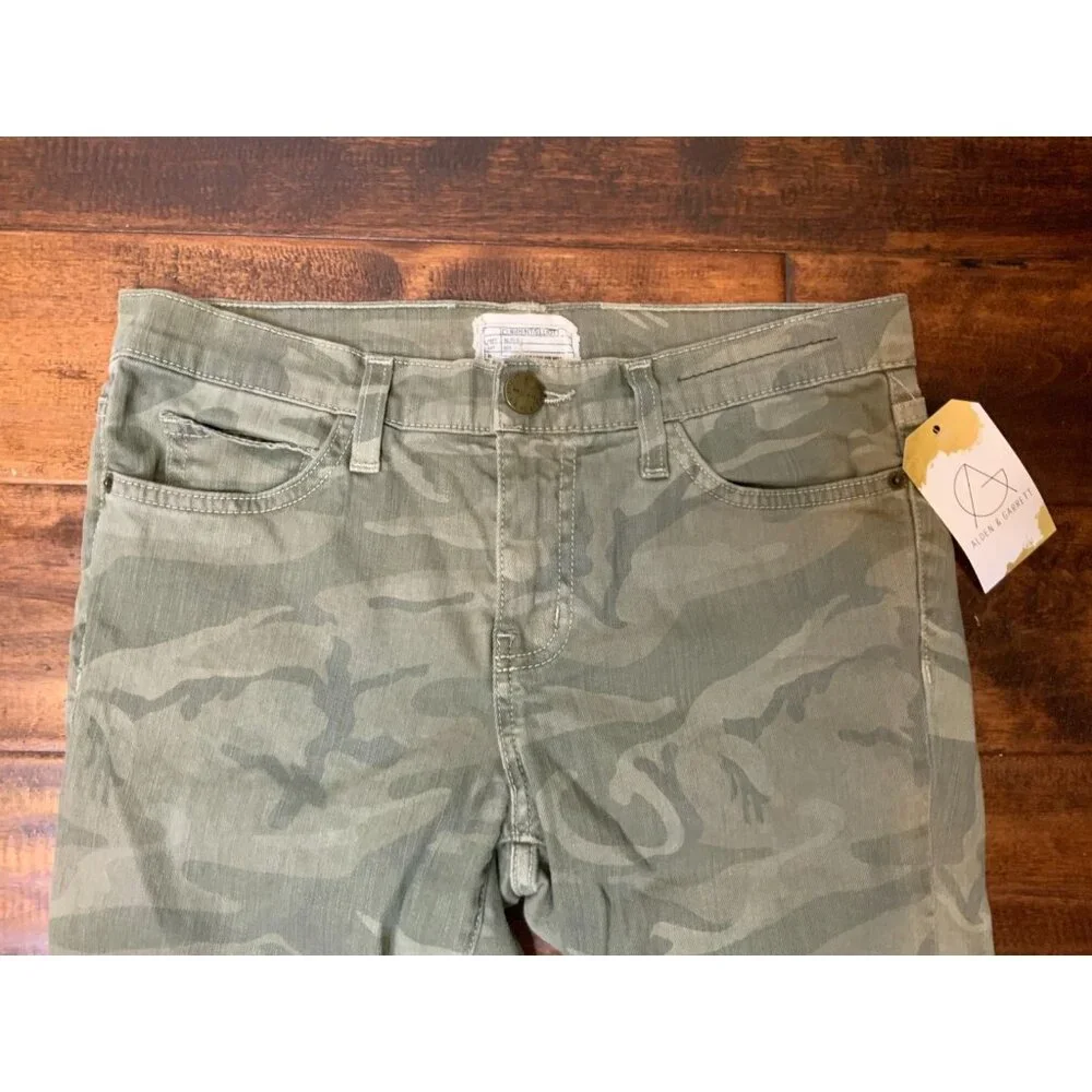 Current/Elliott Green Army Camo Denim The Stiletto Skinny Jeans, Size 28
